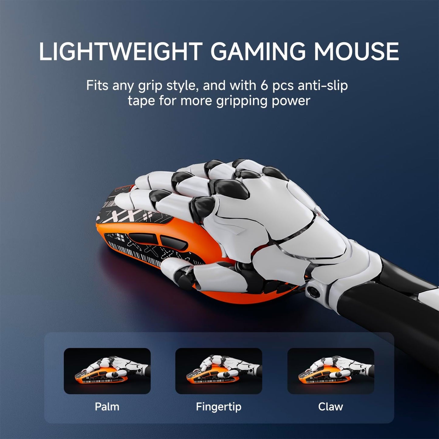 EWEADN X23Pro Wireless Gaming Mouse, 49g Lightweight Mouse, PAW3311 Sensor, 12000 DPI, 2.4G/BT5.0/USB-C Rechargeable Wireless Mouses with 6 Programmable Button, Grip tape, for Laptop/PC/Mac, Orange
