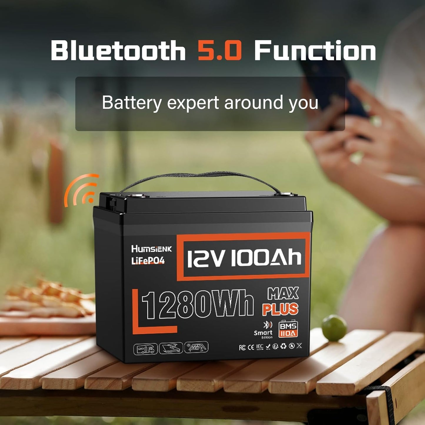 2 PCS 12V 100Ah LiFePO4 Lithium Battery MAX PLUS, Built-in 110A BMS & Bluetooth 5.0, 15000+ Deep Cycles Lithium Batteries, Max. 1280Wh, 10-Year Lifespan for RV, Marine