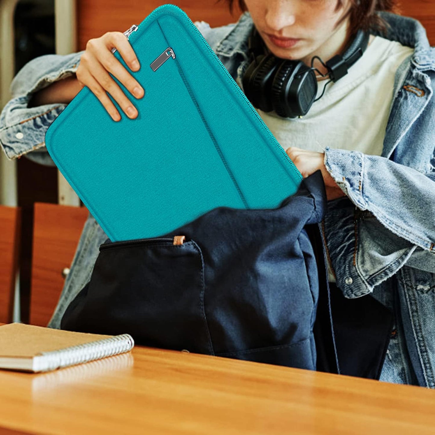 Laptop Sleeve Bag 15.6 inch, Durable Computer Carrying Bag Protective Case Briefcase Handbag with Front Pocket, Slim Laptop Case Cover for 15.6 Inch HP, Dell, Lenovo, Asus, Notebook, Light Blue