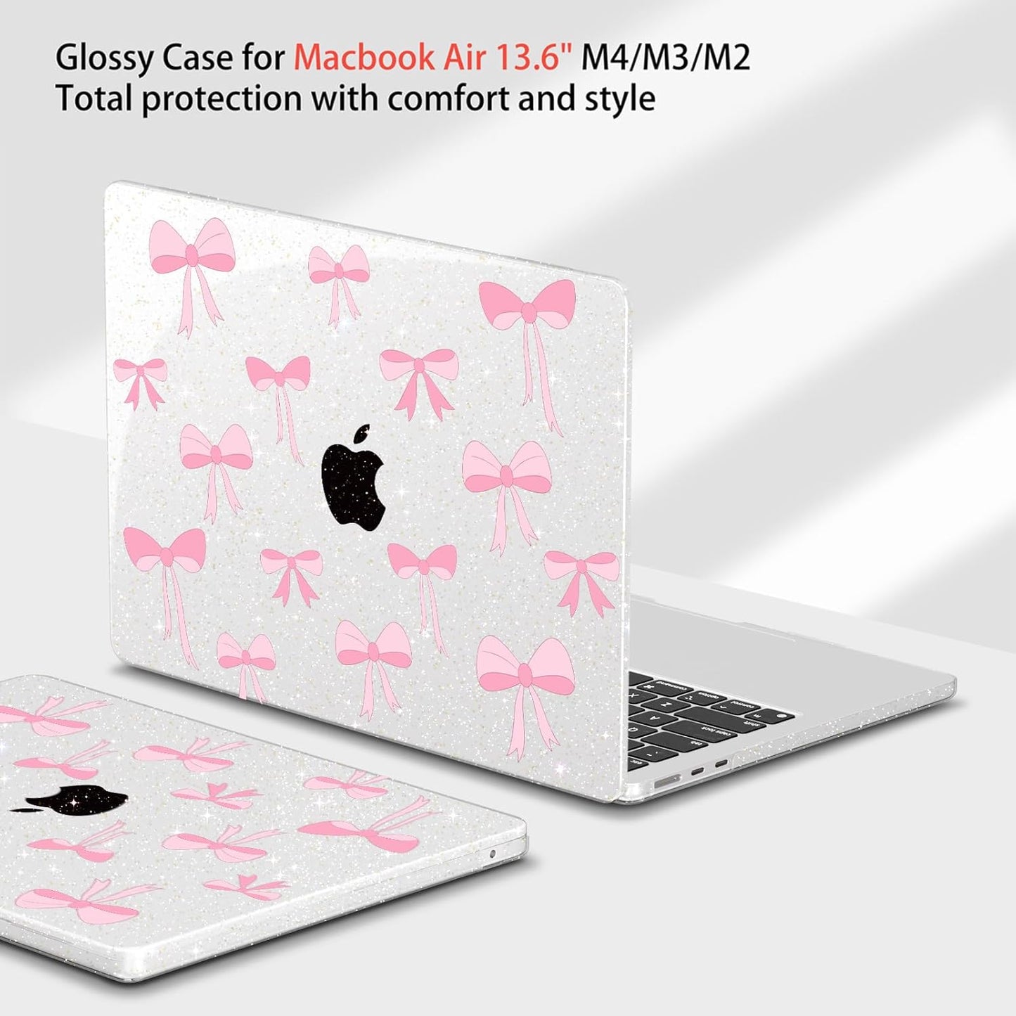 Teryeefi Compatible for MacBook Air 13.6 inch Case 2024-2022 Release Model A3240 A3113 A2681, Protective Plastic Hard Shell Case Cover for MacBook Air M2 M3 M4 13 inch, Pink Ribbon Bows-106