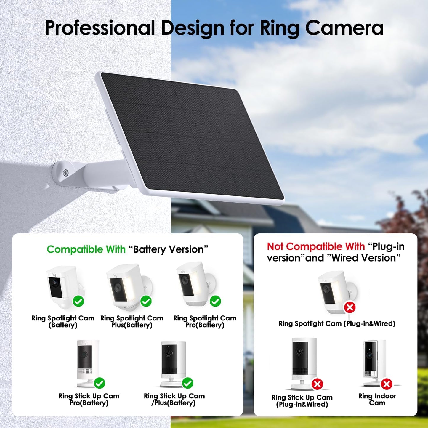 6W Solar Panel for Ring Spotlight Cam Battery & Stick Up Cam Battery, High-Efficiency Solar Charger with 360° Adjustable Retractable Bracket & 10ft Cable (4 Pack)