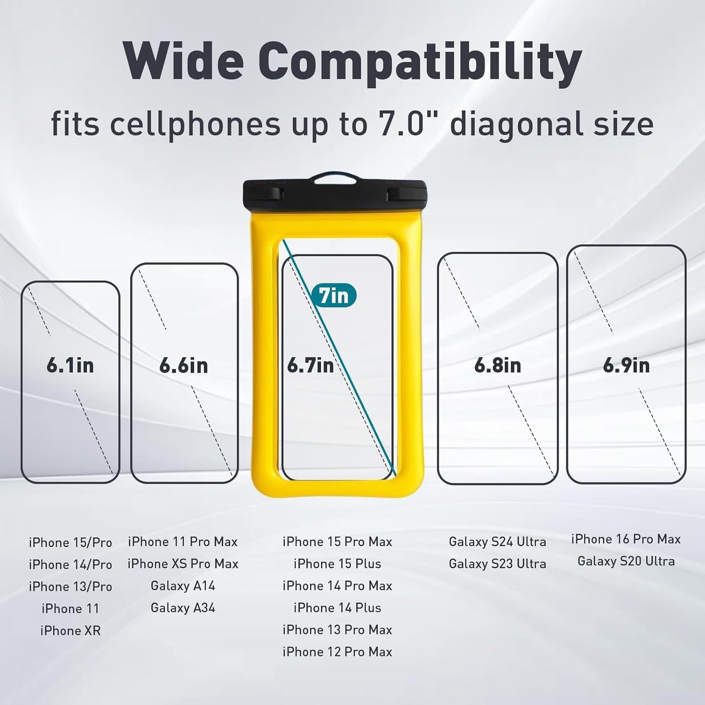 Floatable Soap Bubble Waterproof Phone Pouch/Case with Crossbody Lanyard for iPhone 16 Pro Max/15 Pro/14/13/12, IP68 Cellphone Dry Bag Beach Cruise Ship Essentials, 1 Pack-Yellow-7″