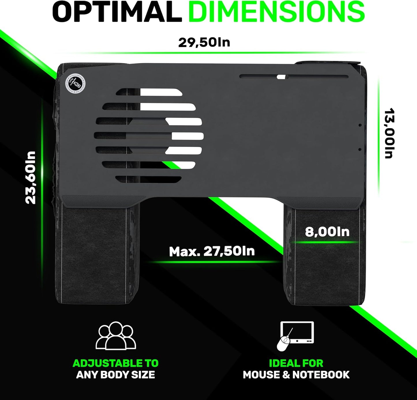 Couchmaster CYBOT, Premium Ergonomic Lap Desk for Notebooks, Sustainable Bamboo Construction, Kevlar Cushion Front, Ventilated Design, Fits Up to 17-Inch Laptops