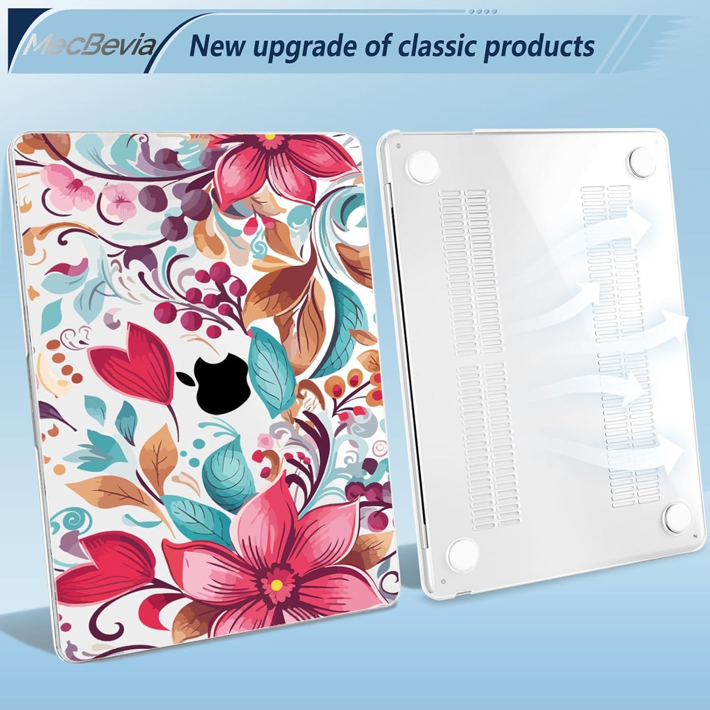 Compatible with MacBook Air 15 inch Case, M4 A3241/M3 A3114/M2 A2941 (Released 2025 to 2023), Hard Shell, Keyboard Cover, Screen Protector, Webcam Cover & Type-C Adapter, Geometric Flowers