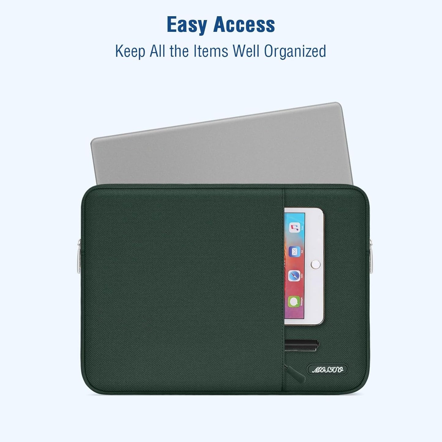 MOSISO Laptop Case 16 inch, 15-15.6 inch Laptop Sleeve Compatible with MacBook Pro 16 M4 M3 M2 M1, HP Acer Dell Lenovo ASUS Notebook, Polyester Vertical Computer Sleeve Bag with Pocket, Midnight Green