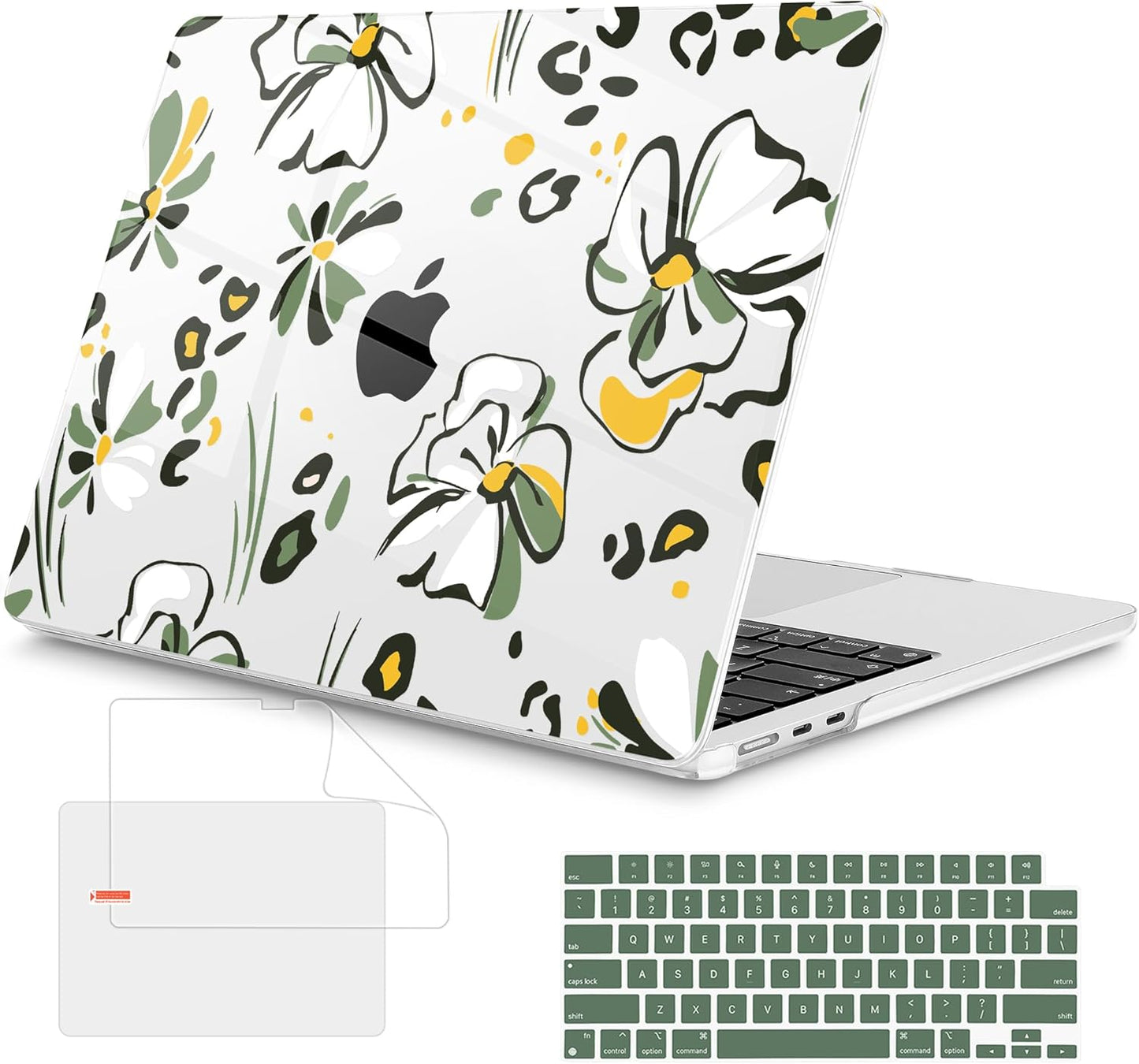 Mektron Compatible with M4 MacBook Air 15 inch Case 2025 A3241 2024 2023 M3 A3114 A2941 M2 Liquid Retina Display Touch ID, Plastic Hard Case & Keyboard Skin & Screen Protector - Abstract Floral C346
