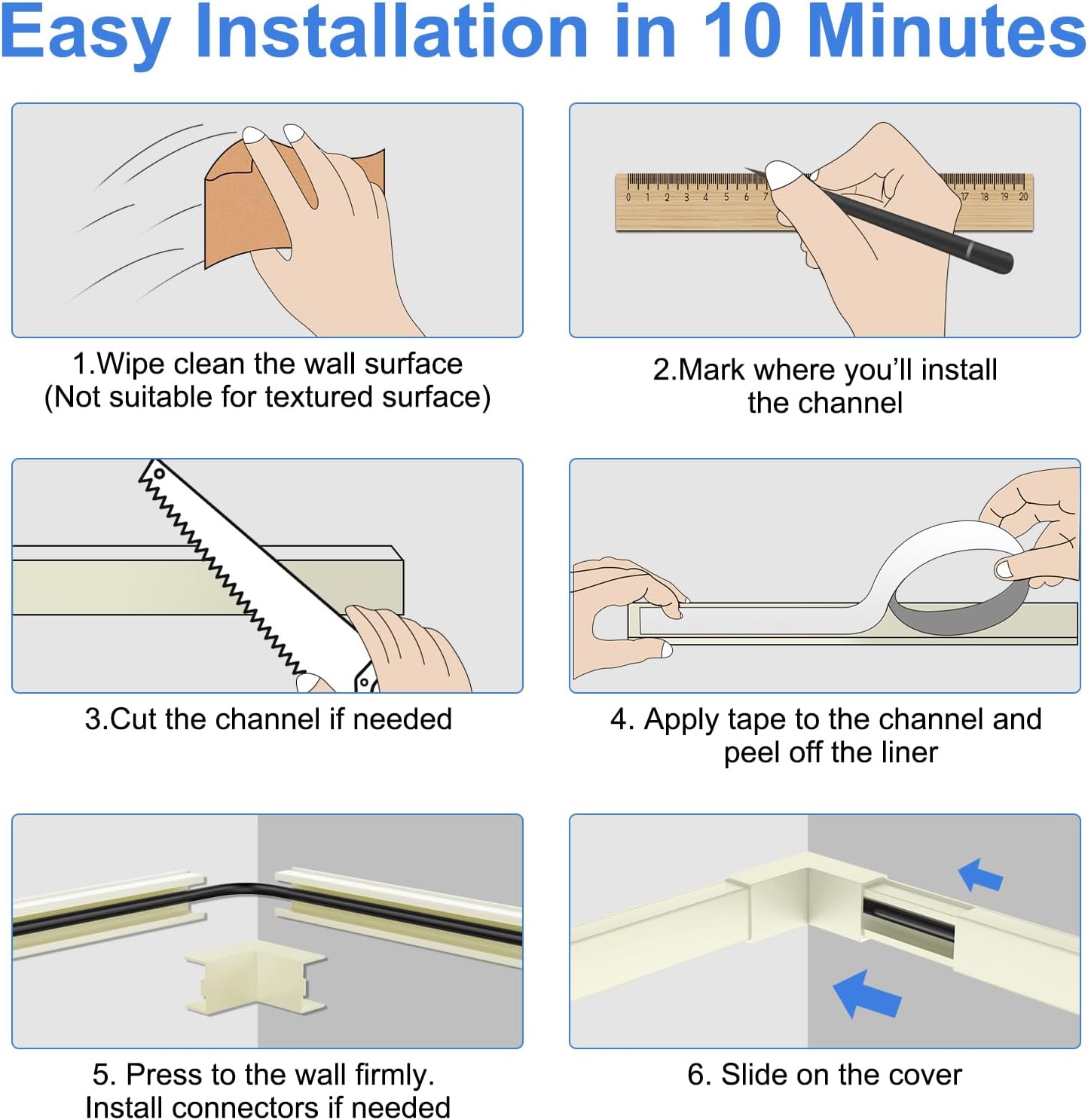 Yecaye Beige Cord Hider, One-Cord Channel Cord Cover on Wall, Cable Management Kit, Wire Covers for Cords, W0.59in H0.4in, Beige