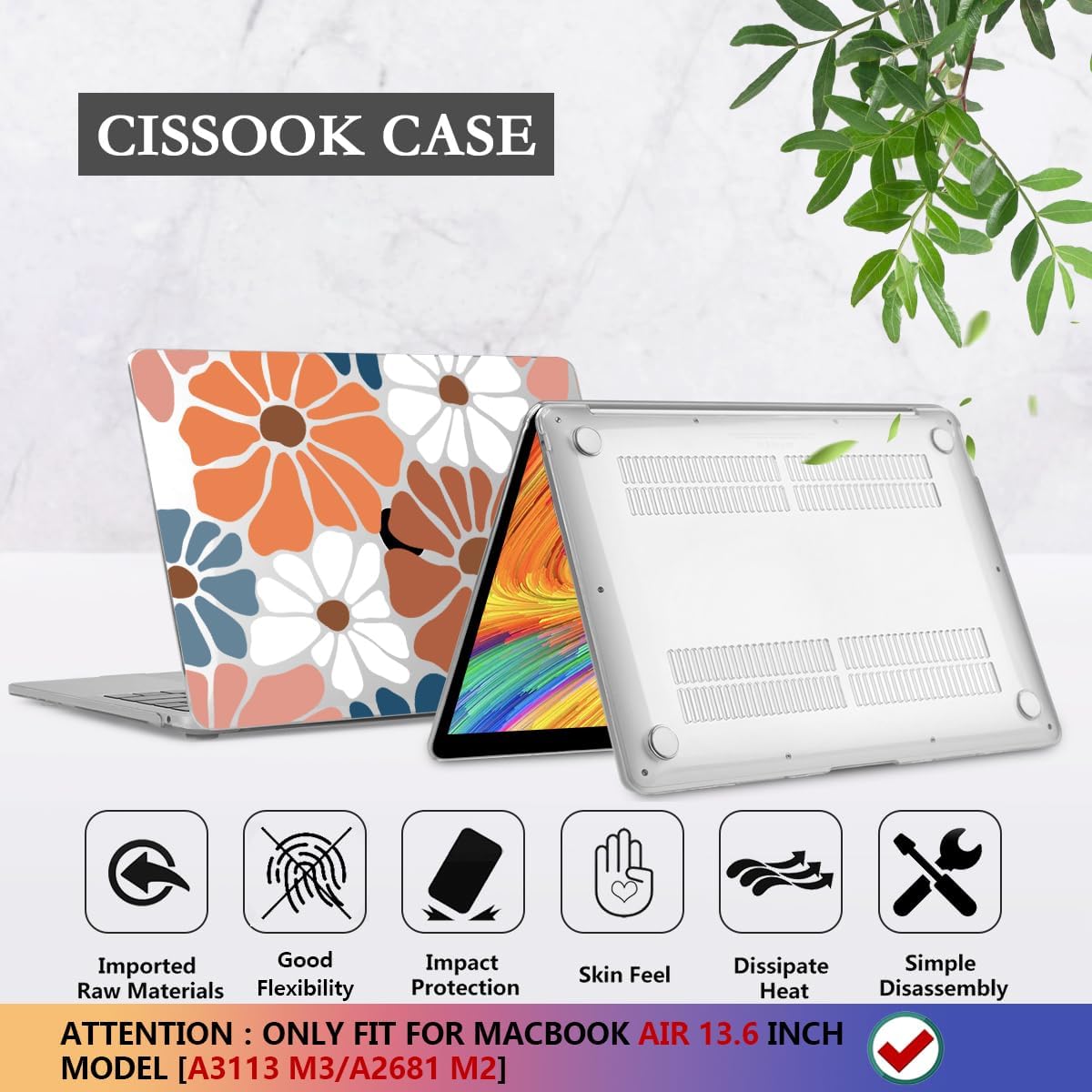 CISSOOK Compatible with MacBook Air 13.6 inch Case M4 M3 M2, Plastic Hard Shell Case Keyboard Cover Screen Protector for MacBook Air 13 2025 2024 2023 2022 Model A3240 A3113 A2681, Vintage Flowers