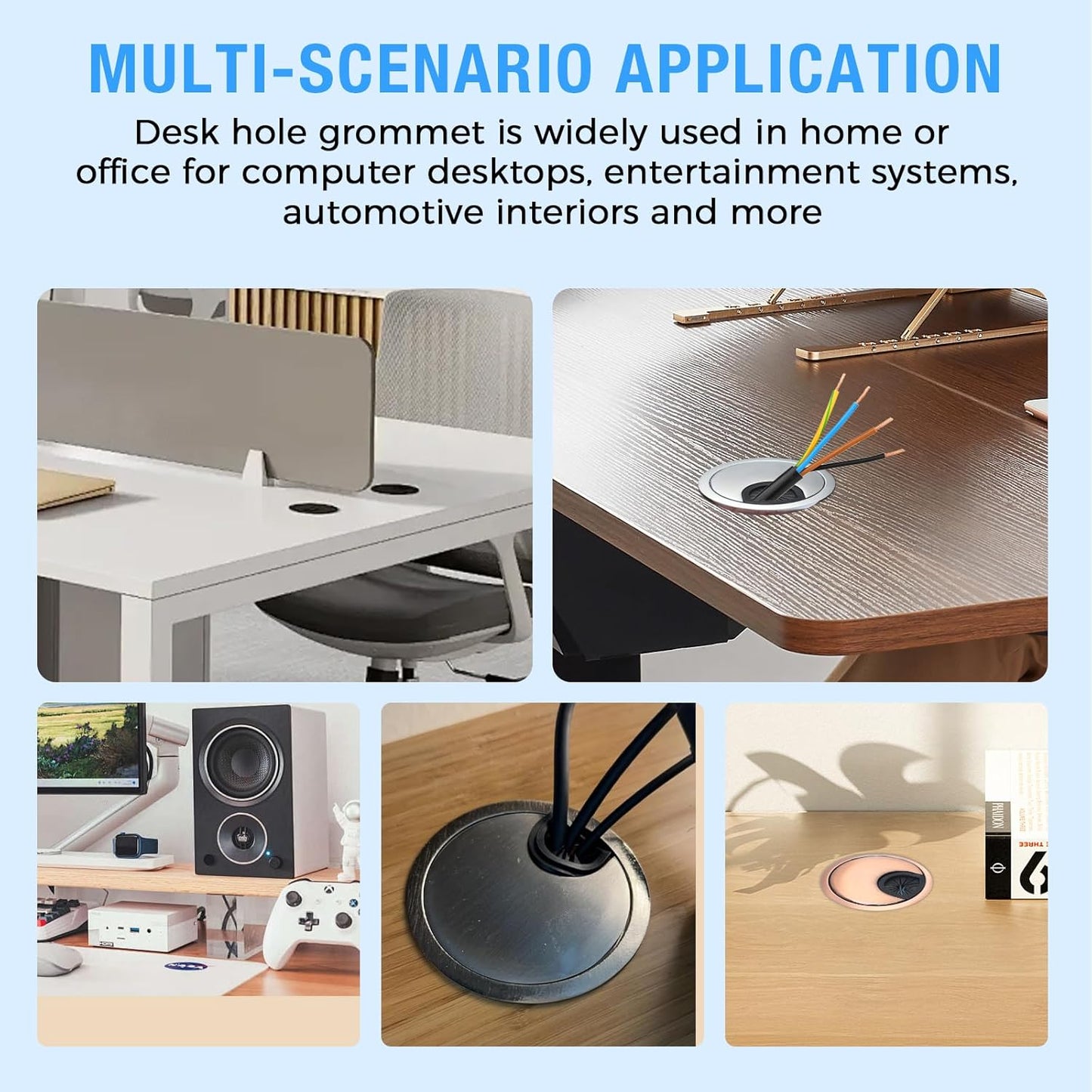 Desk Grommet 2-3/8" (60 mm), Desk Cord Hole Cover, Cable Grommet Metal Zinc Alloy Materilal, Desk Hole Grommet for Office and Home Table Cable, Detachable Cable Cord Organizer (Brushed Silver 1 Pcs)