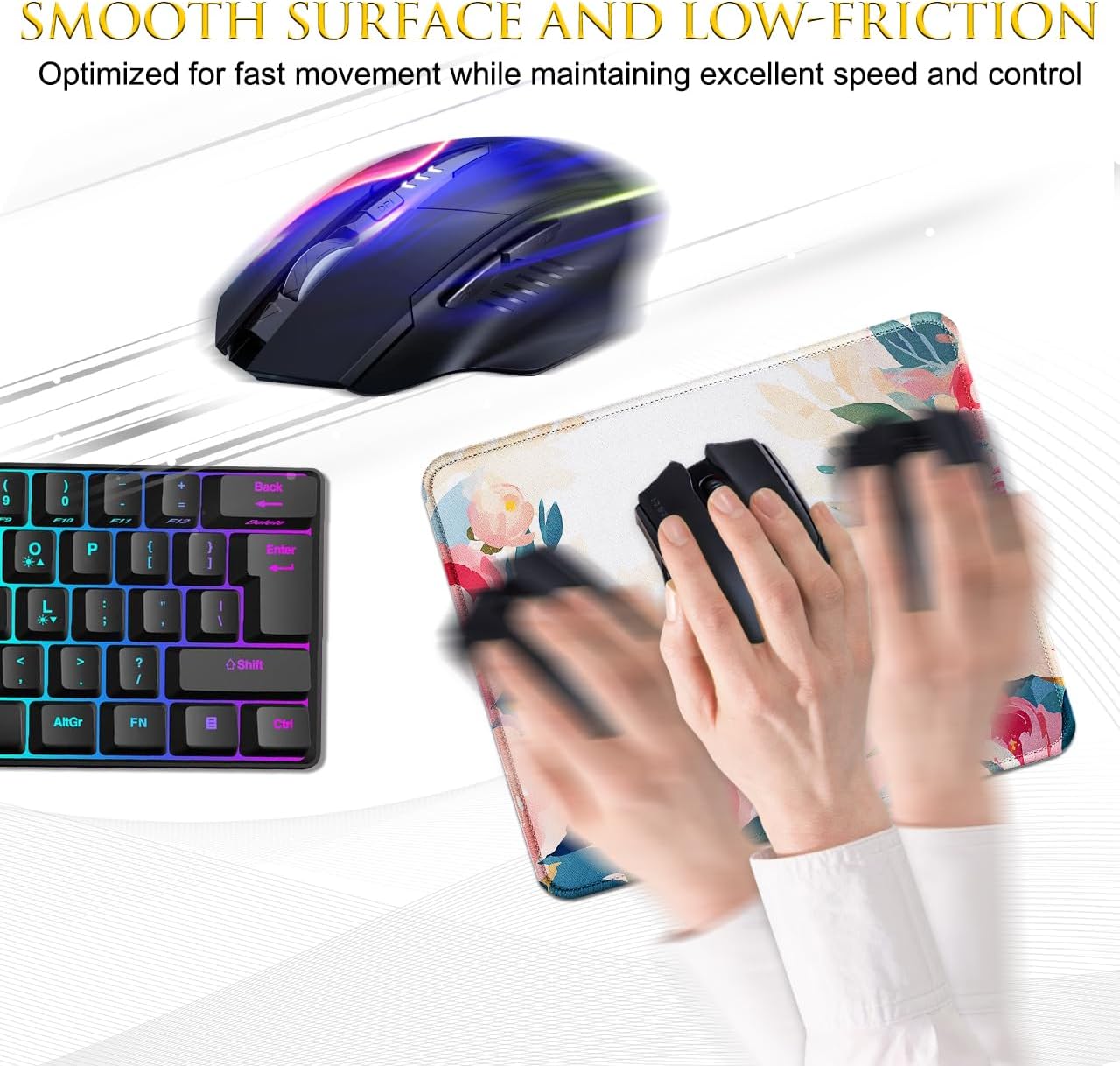 JIKIOU 3 Pack Mouse Pad with Stitched Edge, Comfortable Mouse Pads with Non-Slip Rubber Base, Washable Mousepads Bulk with Comfortable Cloth, Mouse Pads for Computers Laptop 10.2x8.3inch Multi Peony