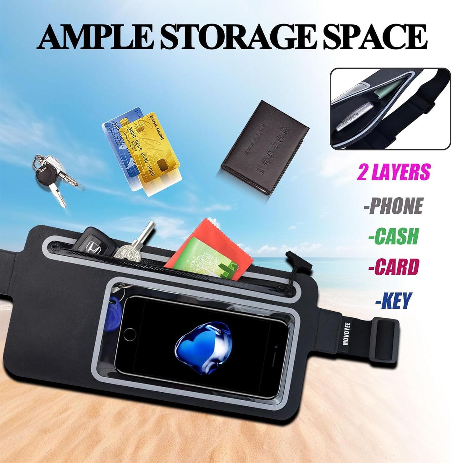 Dry Bags Waterproof Fanny Pack Women for Swimming Men Kids Beach Travel Water Sports Kayaking Boating Floating Fishing Hiking,Running Belt Bag GYM Exercise, Small Cell Phone Waist Pouch Black