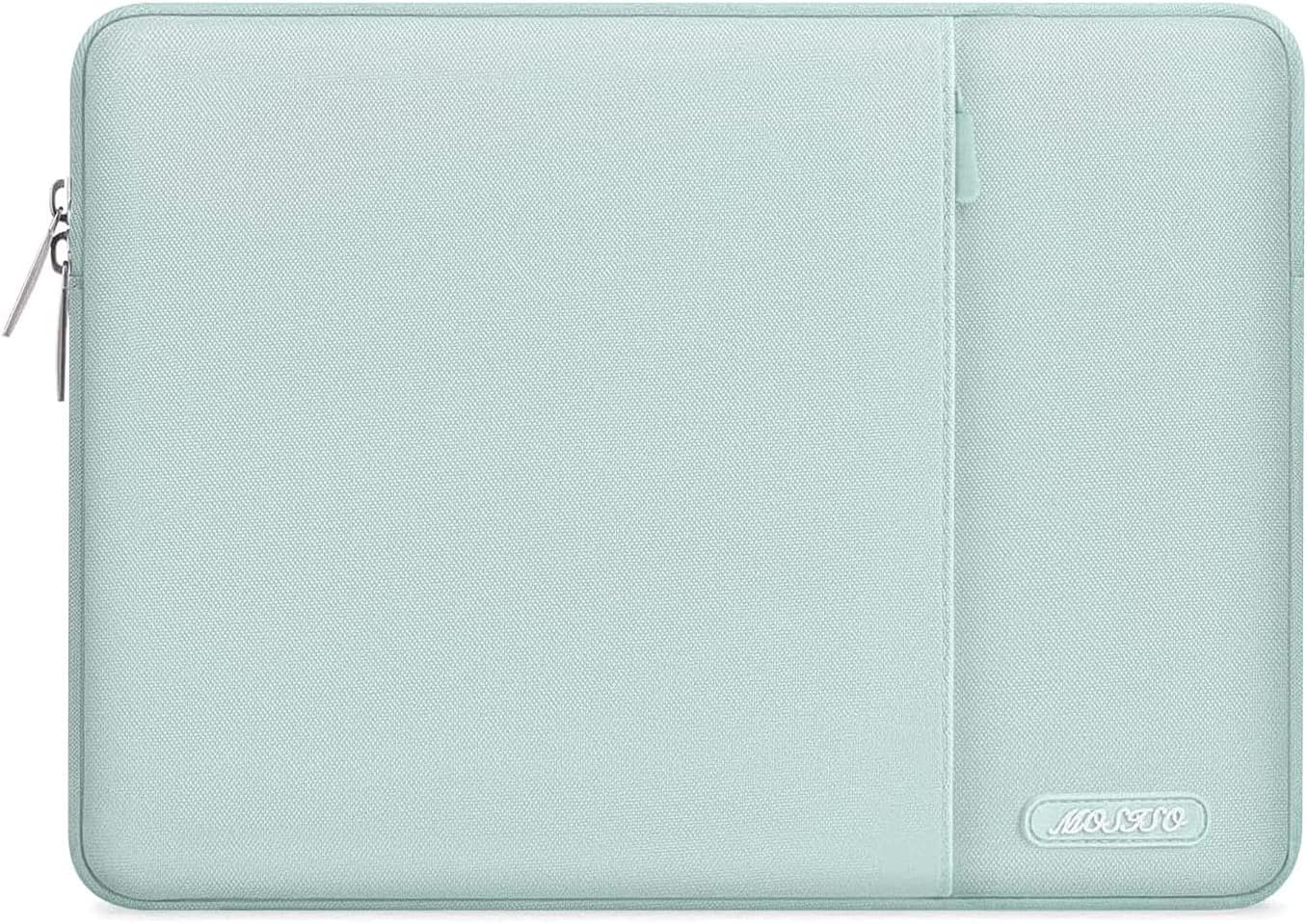 MOSISO Laptop Case 13.3 inch, 13-13.3 inch Laptop Sleeve Compatible with MacBook Air/Pro 13 / Pro 14, HP Dell ASUS Lenovo Notebook, Polyester Vertical Computer Sleeve Bag with Pocket, Mint Green