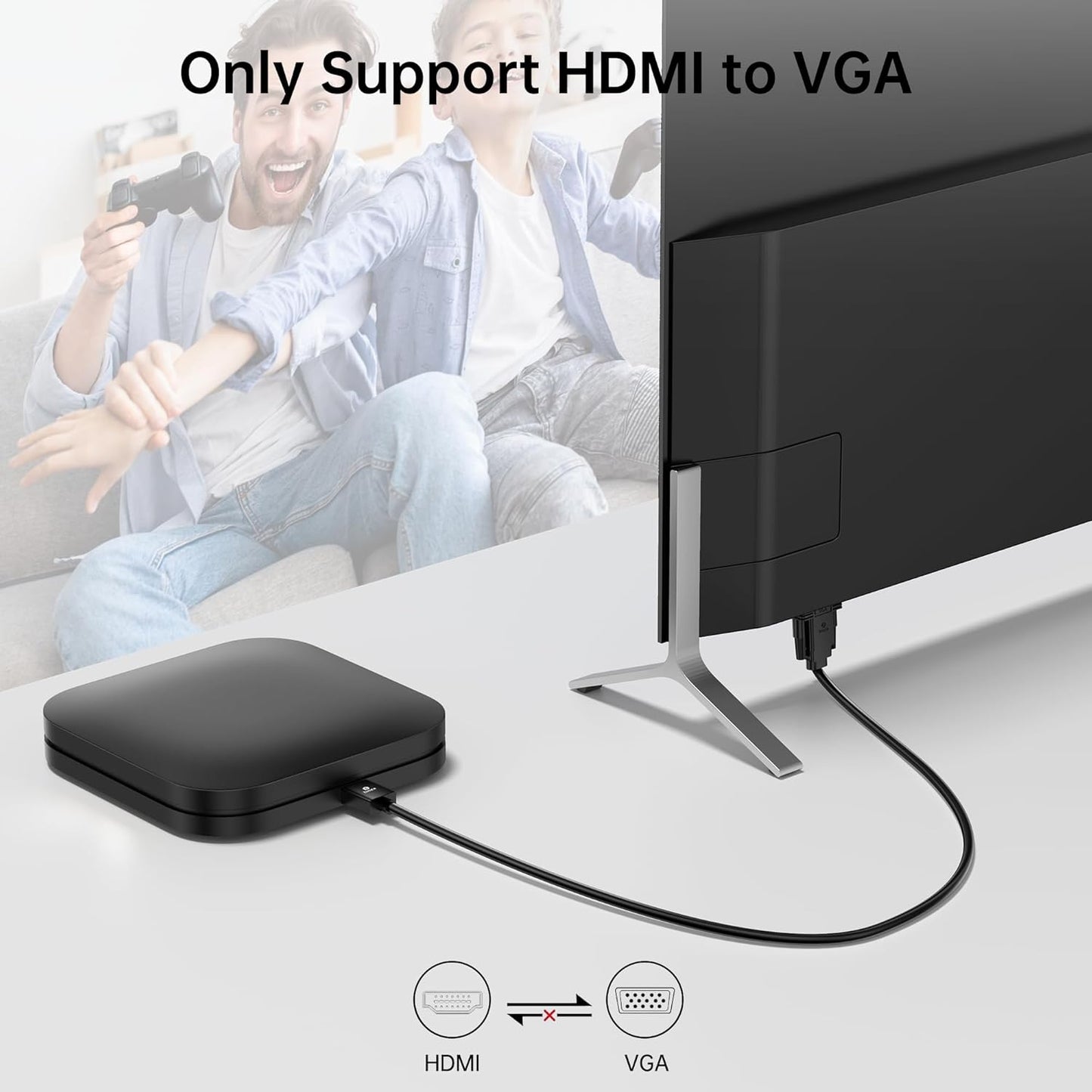 6ft HDMI to VGA Cable – 1080P HD Video Converter Cord for Laptop, TV Box, PS4, Monitor, Projector (Black, 1.8M)