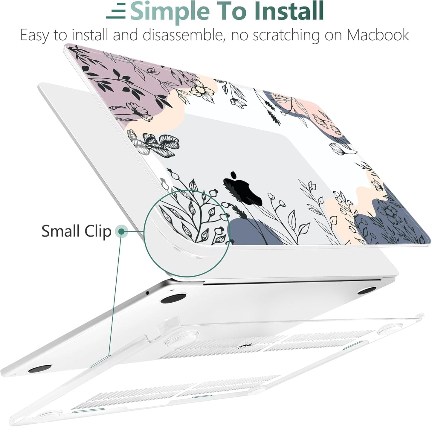 TWOLSKOO Compatible with M4 MacBook Air 13.6 inch Case 2025-2022 Release M4 A3240 M3 A3113 M2 A2681, Plastic Hard Shell & Keyboard Cover & Type C Adapter & Screen Protector, Spring Line Art