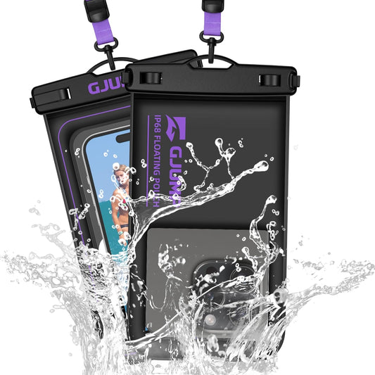 2 Pack Floating Waterproof Phone Pouch, Up to 8.3" IP68 Cellphone Dry Bag Compatible for iPhone 16 15 14 13 Pro Max Samsung Galaxy, Essential for Beach Cruise Ship (Purple*2)