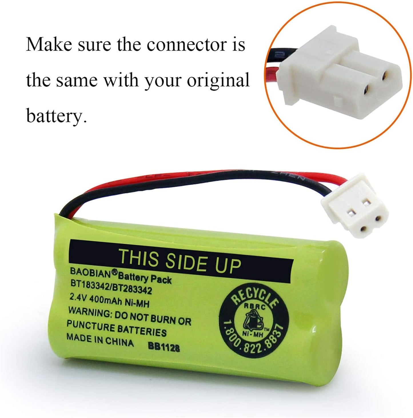 BT183342/BT283342 2.4V 400mAh Ni-MH BT166342/BT266342 BT162342/BT262342 Cordless Phone Pack CS6709 CS6609 CS6509 CS6409 EL52100 EL50003 (3 Pack)