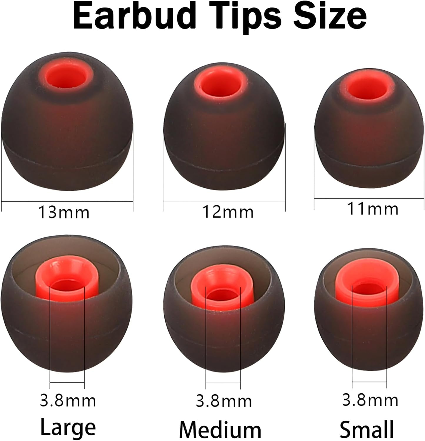 Earbud Replacement Tips Silicone Earbud Tips Eartips Fit Most in-Ear Earbuds(Inner Hole 3.8mm -5.1mm) Headphone Rubber Tips Earbud Covers 9 Pairs S M L