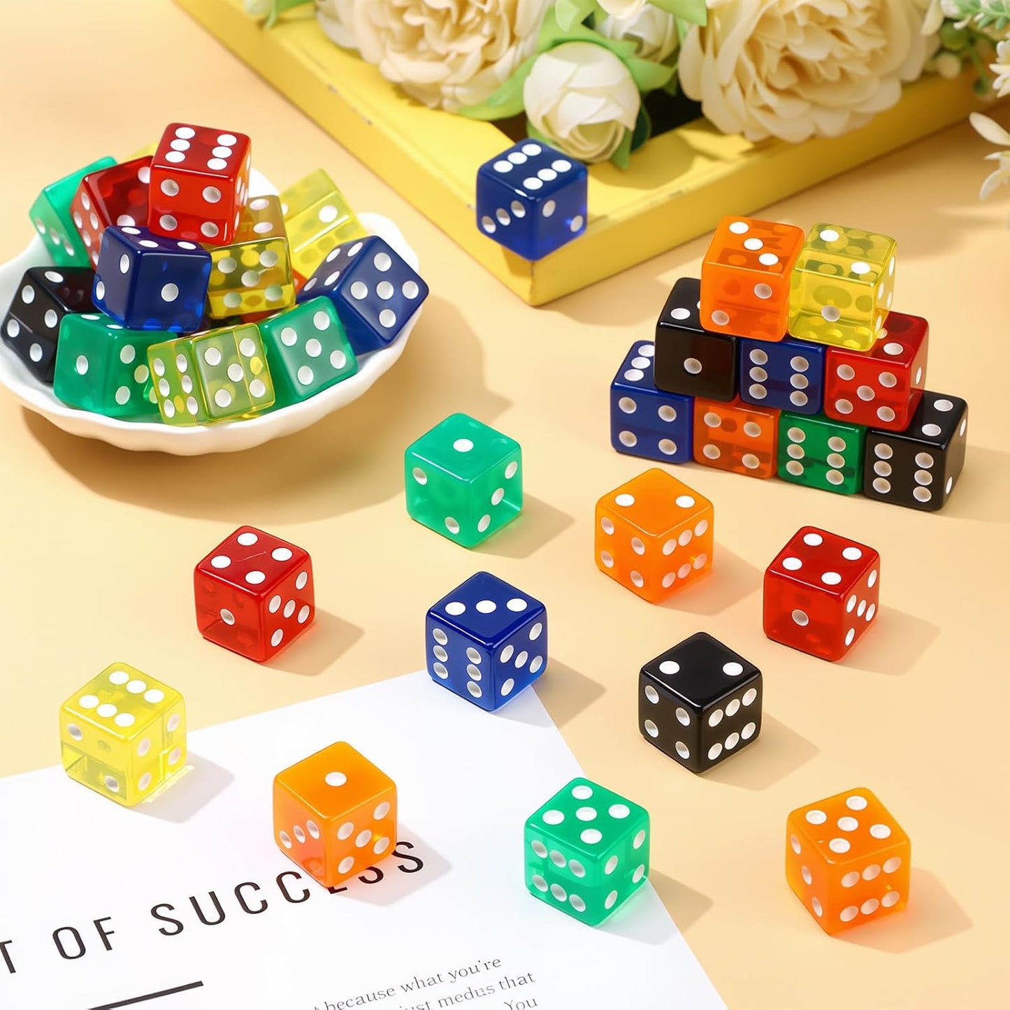 36 Piece 19 mm Casino Style Craps Dice Sets Acrylic and Translucent D6 Dice, Square W/Rounded Edge for Casino, Craps, Table Games and Board Games (Fashion Color)