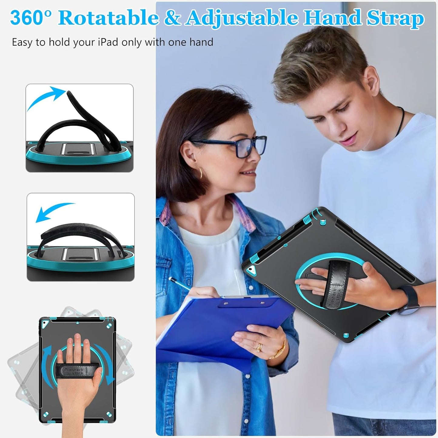 Case for iPad Pro 12.9 2nd Generation 2017& 2015 1st Generation, Heavy Duty Rugged TPU Protective Cover with Screen Protector- Stand + Handle Hand & Shoulder Strap + Pencil Holder- Mint Green