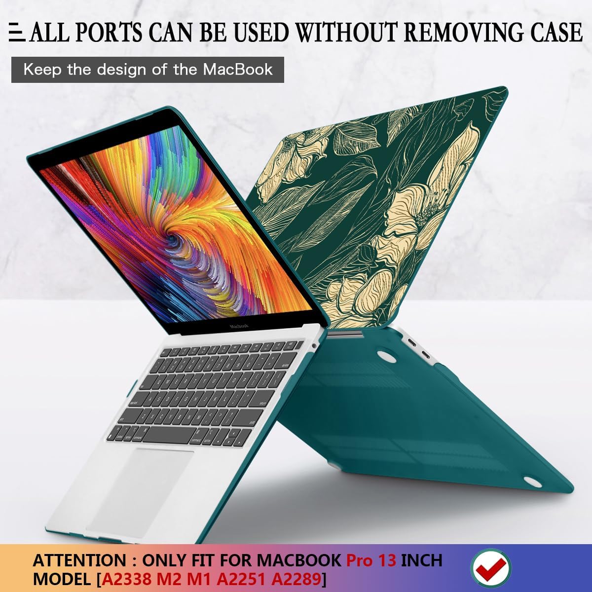CISSOOK Compatible with MacBook Pro 13 inch Case 2025-2016 Release M2 M1 A2338 A2251 A2289 A2159 A1989 A1706, Plastic Hard Shell Case & Keyboard Cover & Screen Protector, Elegant Floral