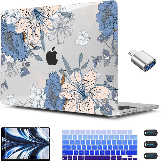 CISSOOK Compatible with MacBook Air 13.6 inch Case 2025 2024 2022 Release A3240 A3113 A2681, Lily Flowers Hard Shell Keyboard Cover Screen Protector for MacBook Air 13 inch M2 M3 M4