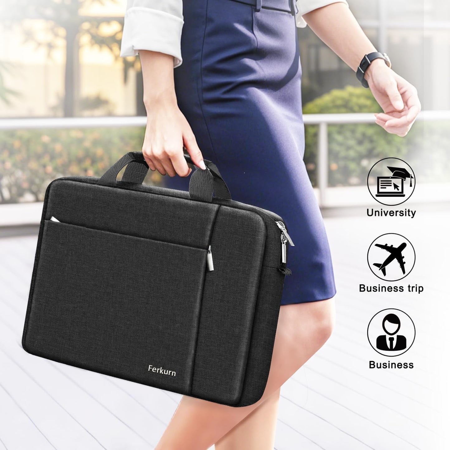 Ferkurn Laptop Bag Case for Women Men Computer Bag Compatible with HP Envy Pavilion Omen/LG Gram/MSI/Dell Inspiron XPS/Lenovo/Acer, Shoulder Strap Carrying Messenger Briefcase, Black, 14 Inch