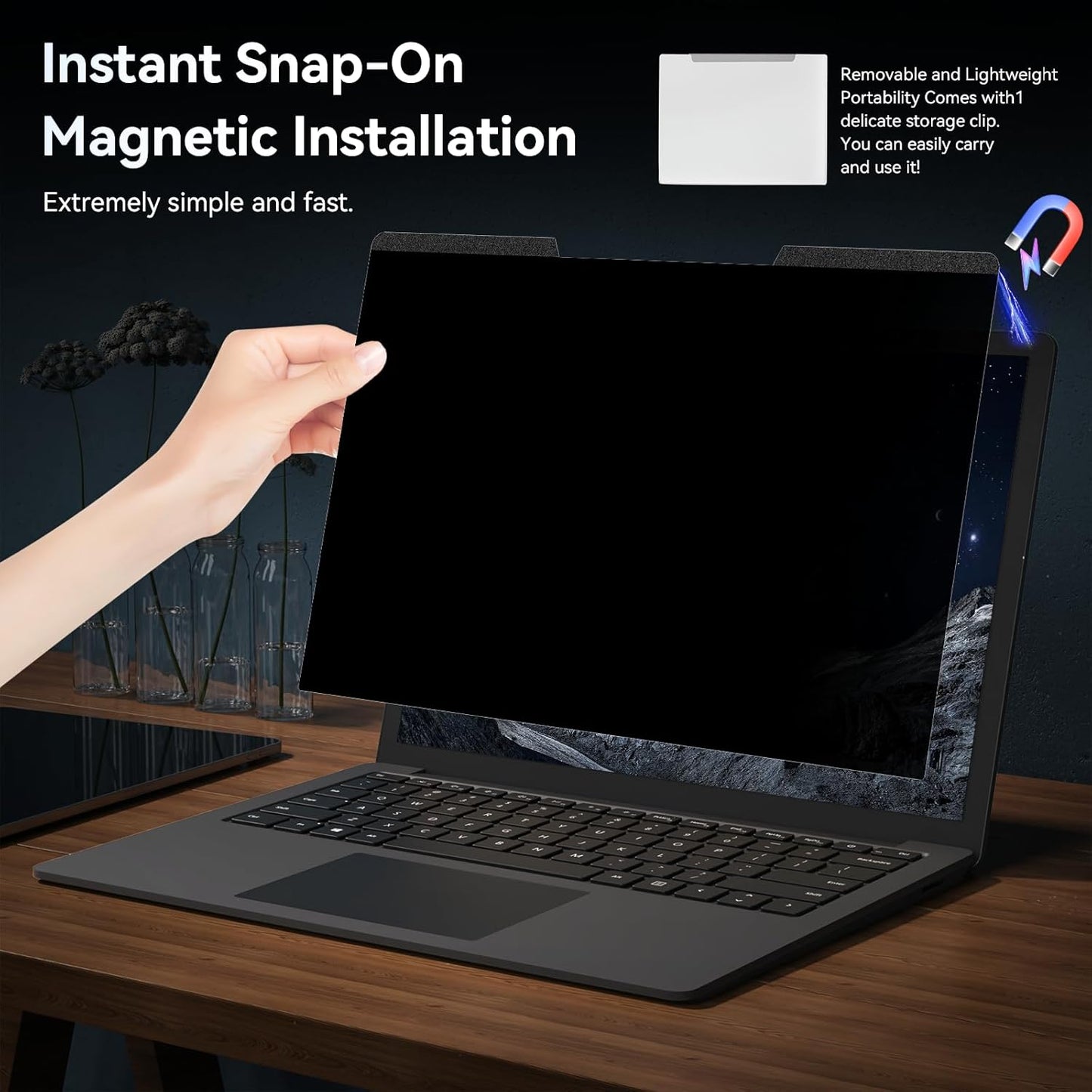 Magnetic 13.3 Inch Laptop Privacy Screen for 16:10 Computer Monitor, Removable Anti Glare Blue Light Filter Protector, 13 In Privacy Shield Compatible with Lenovo Hp Dell Acer Asus Thinkpad Envy Xps