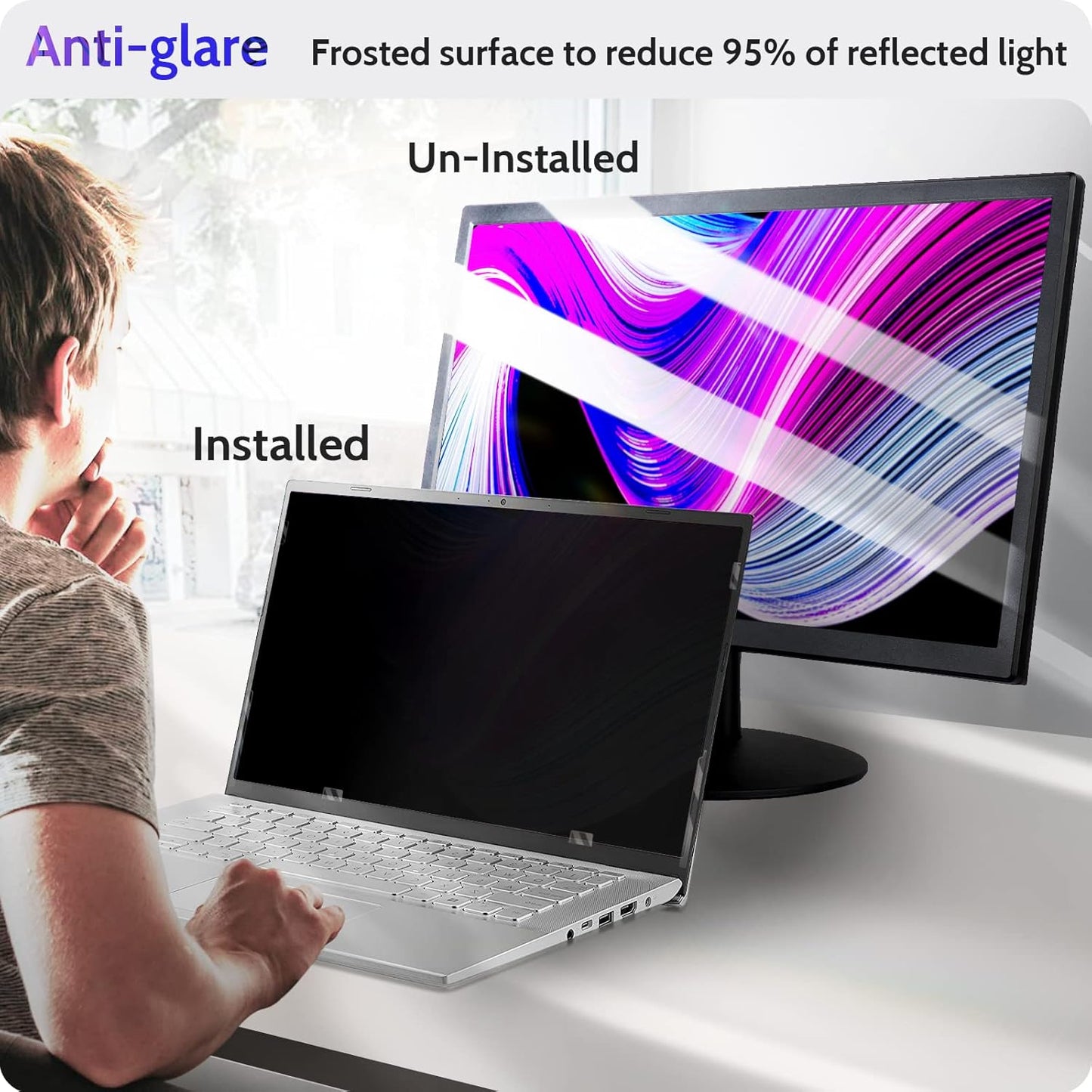 17.3 Inch Laptop Privacy Screen Compatible With Lenovo Hp Dell Acer Asus Thinkpad Envy, 16:9 Aspect Removable Anti Glare Blue Light Filter Protector, 17.3inch Computer Monitor Security Shield