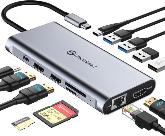 UtechSmart USB C Hub, 3 HDMI Docking Station Triple Display 12 in 1 USB C Laptop Adapter with 4K HDMI PD3.0 SD TF Card Reader Gigabit Ethernet for MacBook Pro/Air/M1/M2 & Windows