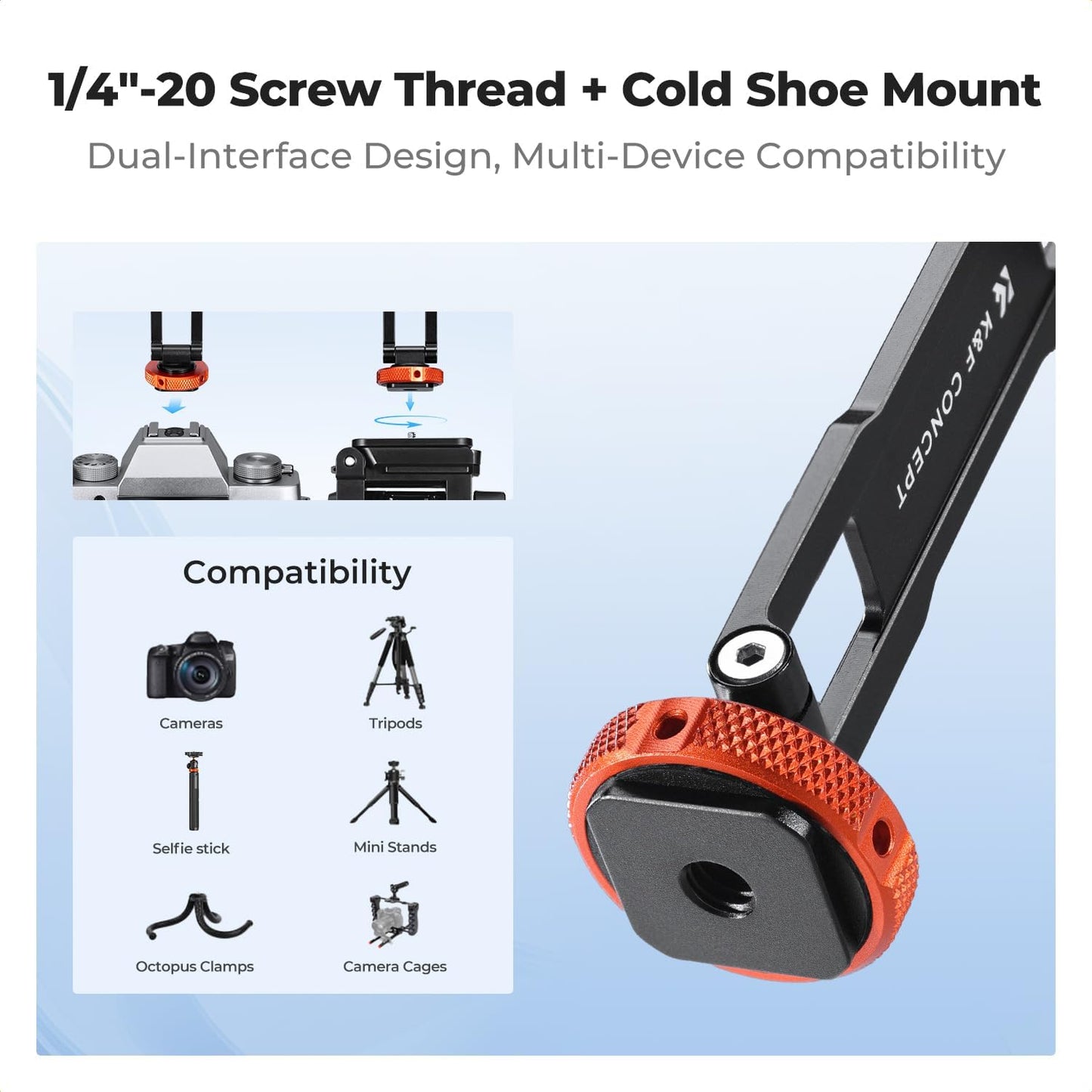 K&F CONCEPT Magnetic Metal Phone Mount with Cold Shoe Mount, Adjustable Rotatable Phone Holder Adapter Compatible with iPhone 17/16/15/14/13 Serie, Camera Monitoring, Tripods, Stabilizers