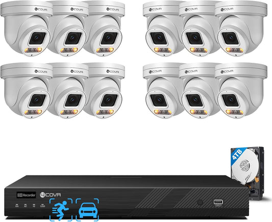 4COVR 16 Channel PoE PTZ Security Camera System 4K, 12X 5MP IP PTZ Camera Two Way Audio, 280ｰ Pan 90ｰ Tilt 5X Optical Zoom, Smart Color Night Vision, Human Vehicle Detection, NVR 4TB HDD, LY5XCP8M1612