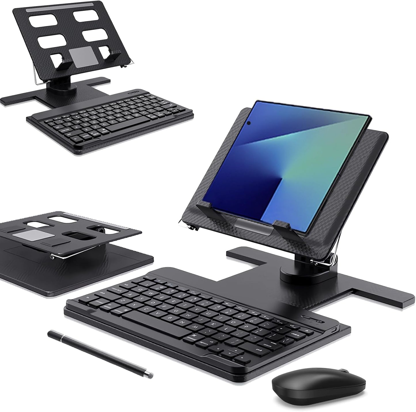 Desk Stand and Bluetooth Keyboard Combo for Samsung Galaxy Z Fold 7/6/5, 4 in 1 Set Include Mouse Pen, Adjustable Foldable Tablet Stand Holder Fits for 4.7"-13" Smartphones Tablet