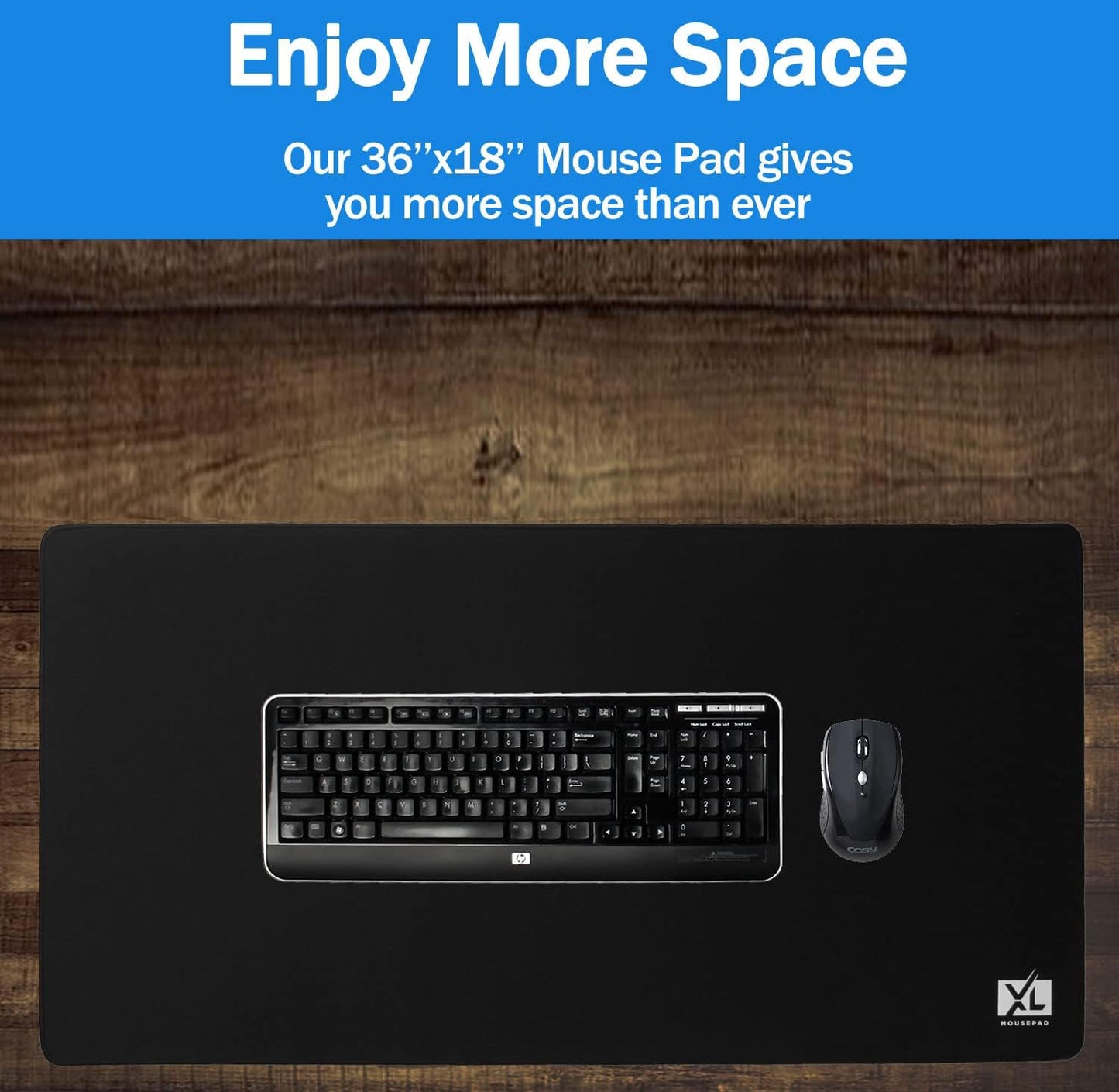 2XL Huge Extra Large Gaming Mousepad for Full Desk - Super Thick Nonslip Rubber Base and Waterproof Desktop Keyboard Extended Mouse Mat (Black, 2XL (36''x18''))