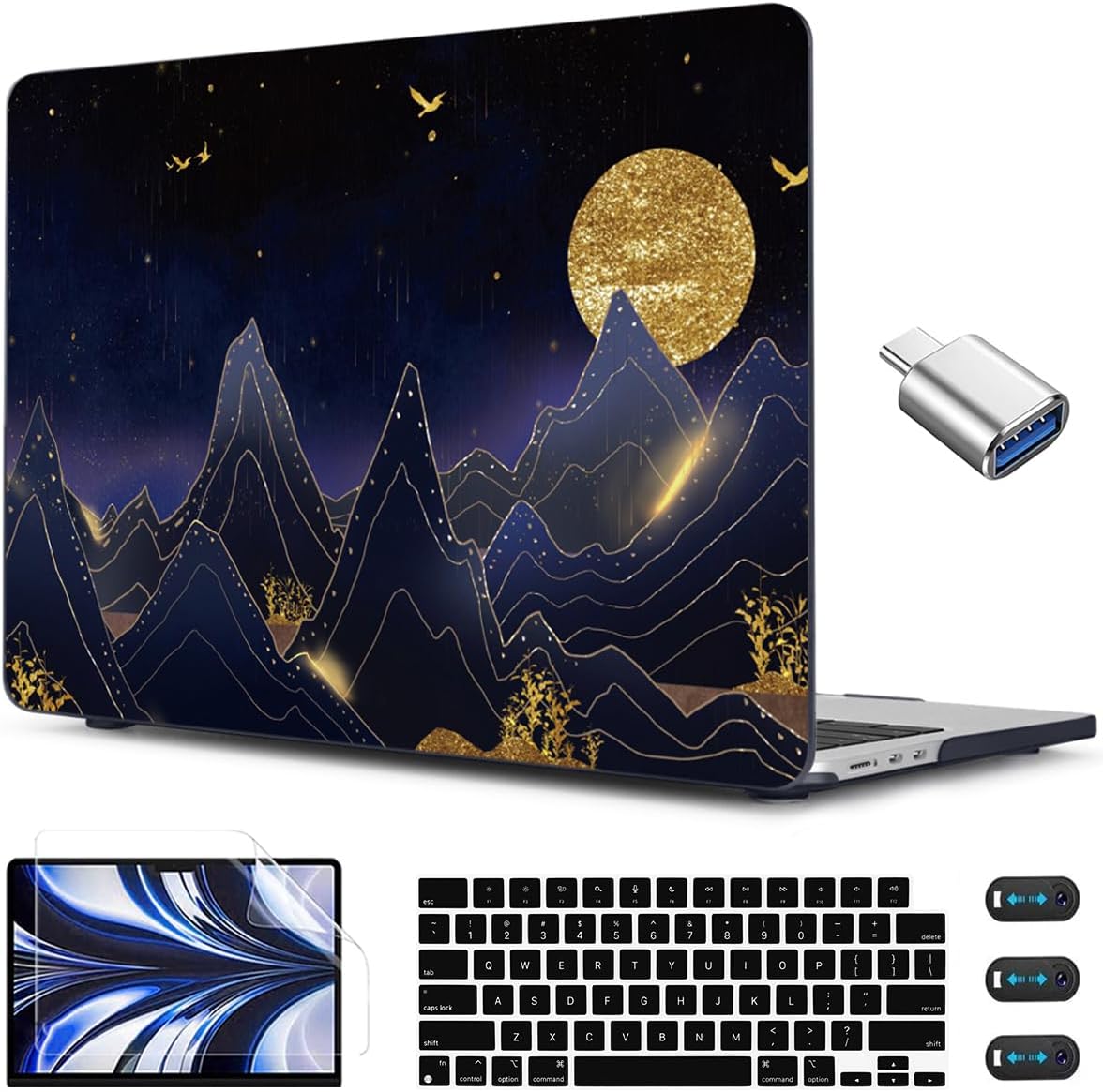 CISSOOK Compatible with MacBook Air 13.6 inch Case 2022 2024 2025 Release Model A2681 A3113 A3240, Plastic Hard Shell Case with Keyboard Cover for MacBook Air 13.6 M2 M3 M4, Gold Moon