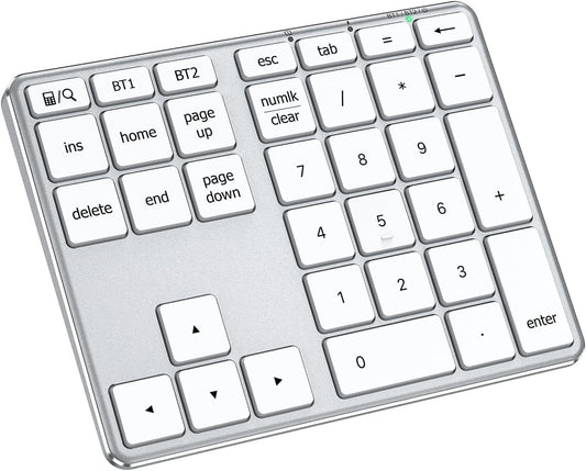 iClever KP10 Bluetooth Number Pad, Dual Device Connection, 34 Keys Ultra-Slim for Mac/Windows/iPad, USB-C Rechargeable, Quiet Keys, Excel Accounting Numpad with Long Battery Life