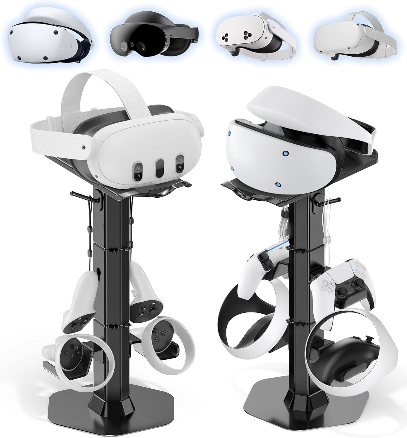 Headphone & Controller Stand with VR Headset Holder for Desk, Universal Gaming Controller & Headset Holder for PS5/Xbox/PSVR2/Meta Quest Pro/3/2, Headphone/Controller/VR Storage with Cable Organizer