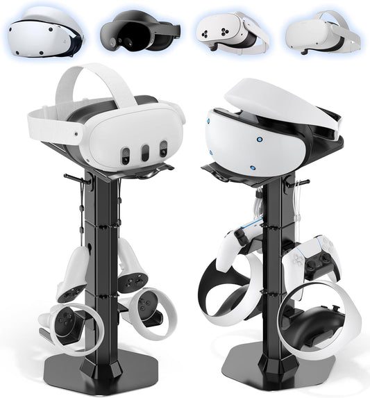 Headphone & Controller Stand with VR Headset Holder for Desk, Universal Gaming Controller & Headset Holder for PS5/Xbox/PSVR2/Meta Quest Pro/3/2, Headphone/Controller/VR Storage with Cable Organizer