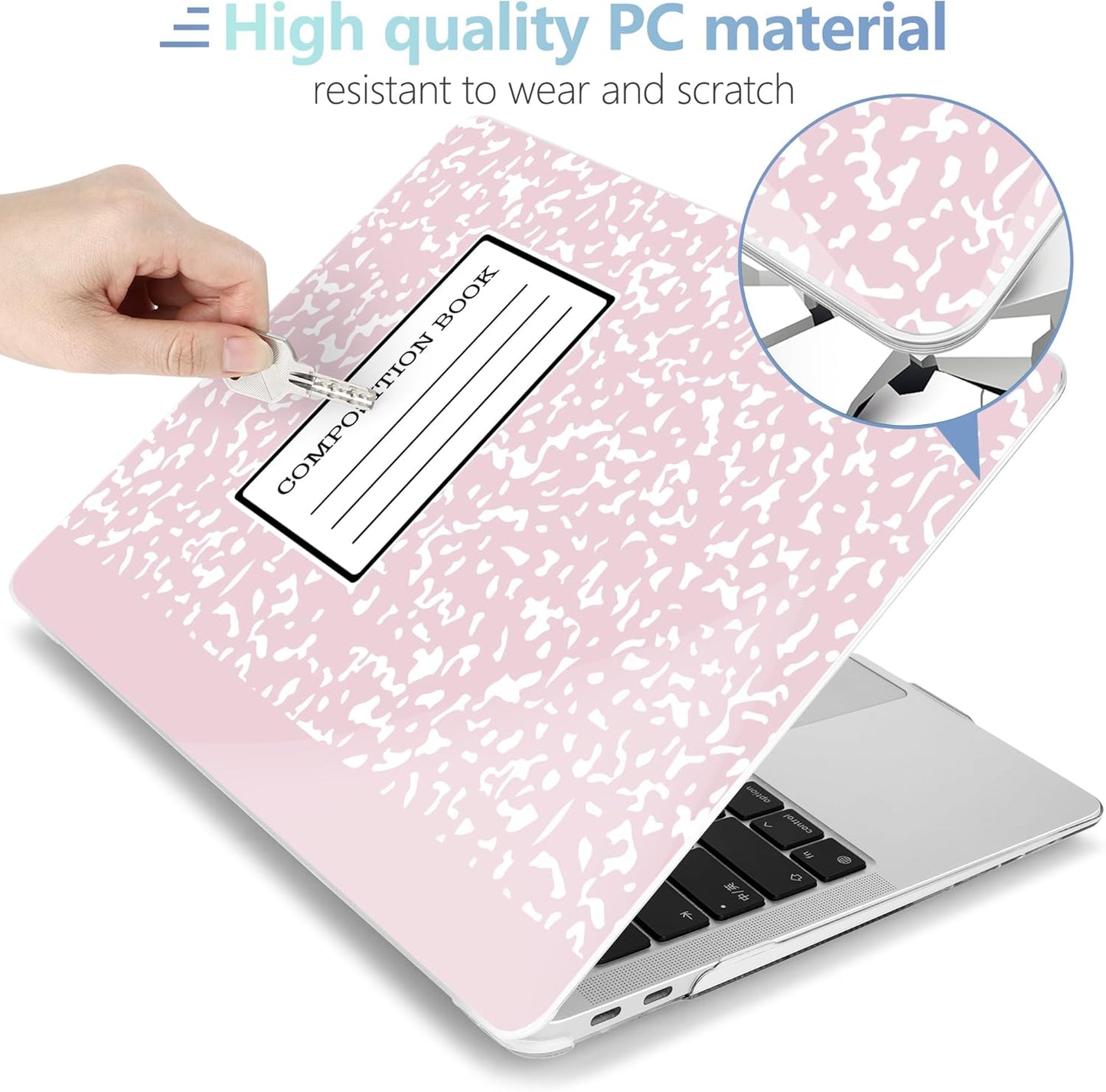 MEEgoodo for MacBook Air 13.3 inch Case 2021 2020 2019 2018 A2337 M1 A2179 A1932, Laptop Shell for MacBook Air M1 with Keyboard Webcam Cover & Trackpad Film & Type C Adapter,Pink Composition Book
