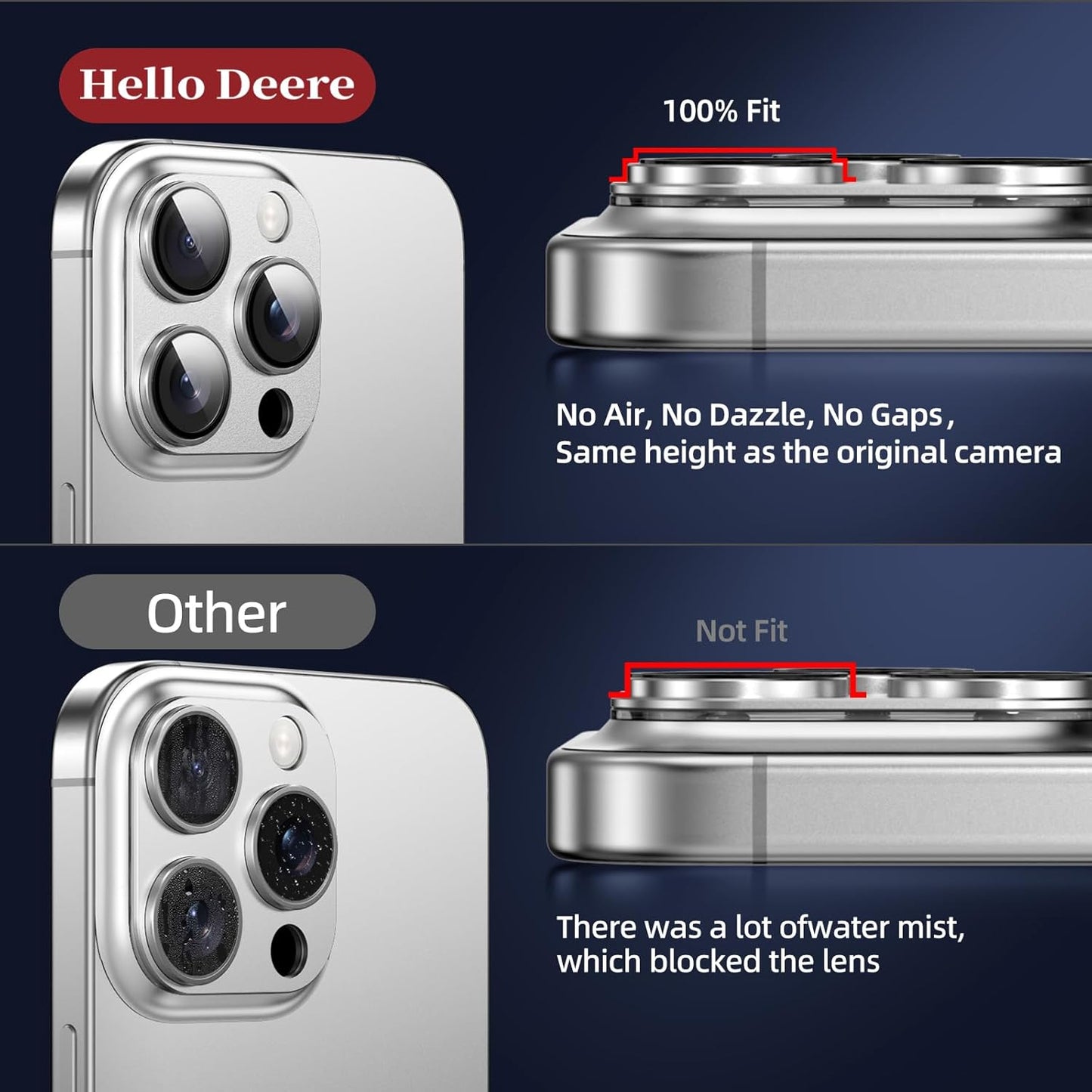 Compatible with iPhone 15 Pro/16 Pro Camera Lens Protector, [Case-Friendly][Strong Adsorption][AR Anti-Reflection] Tempered Glass Full Coverage Camera Screen Protector for 16 Pro Max,Silver