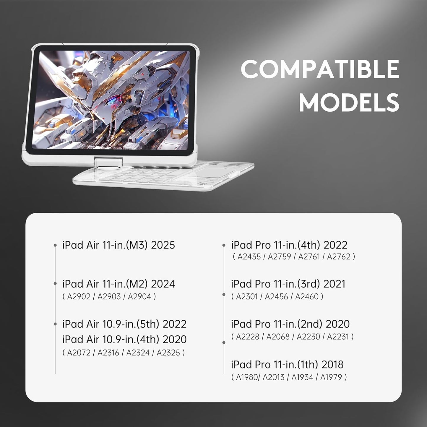 GUSGU for iPad Air 11 Inch (M3/M2,2025/2024) Transperant Case with Wireless Keyboard, 7 Color Backlight, Trackpad, 360°Rotating Stand for 10.9" iPad Air 5th/4th, 11" iPad Pro 4/3/2/1 Case, Cyberpunk