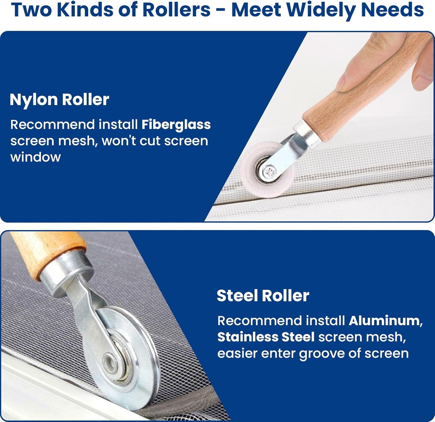 4 in 1 Screen Repair Kit, Screen Roller Tool Kit Inlcuded Metal/Nylon Screen Roller Tool, Spline Removal Hook and Screen Clips, Screen Repair Tool for Installing Door Window Mesh