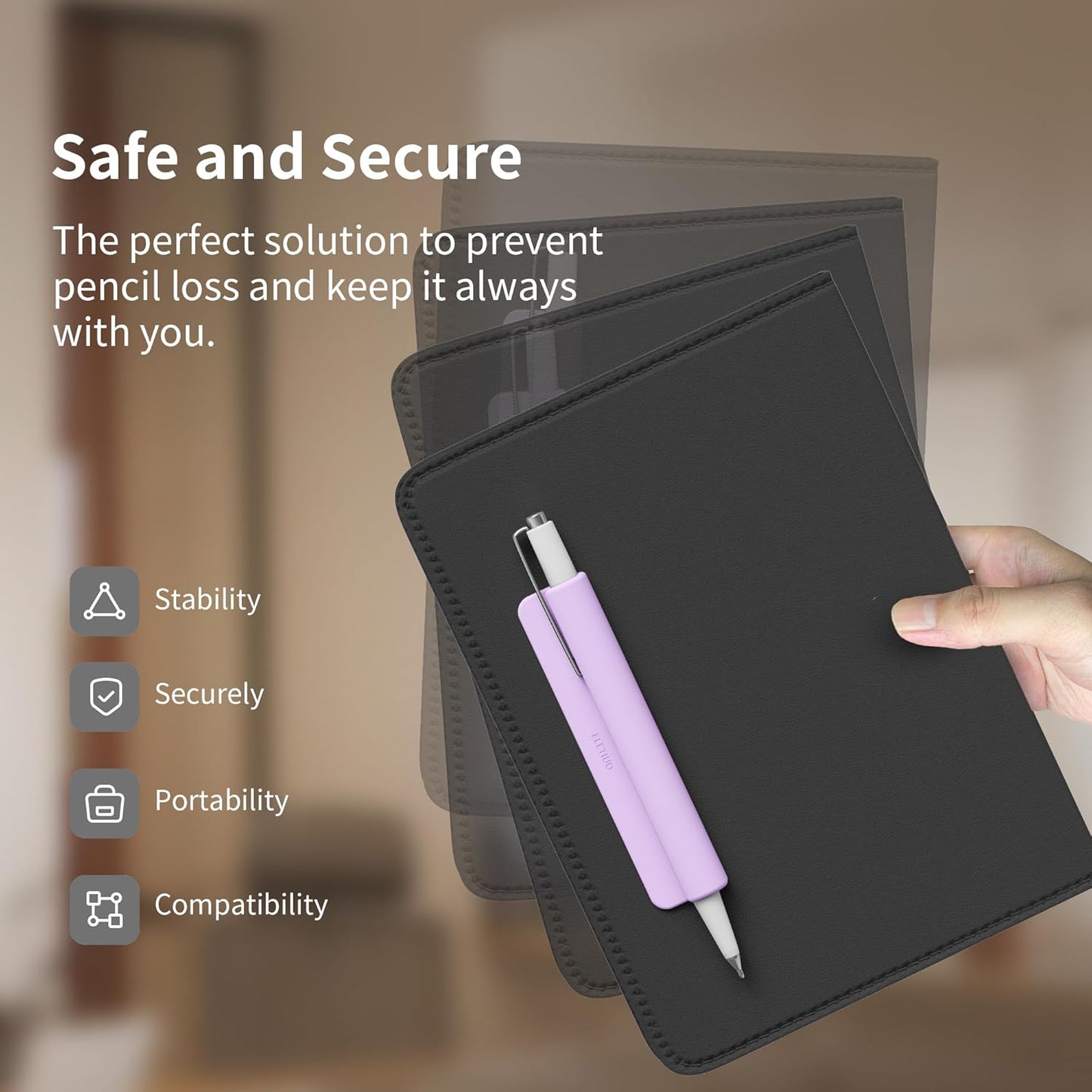 ELETIUO Pencil Holder For Most Pens,Pencils,Self-Adhesive Stick To Notebooks,Diary,Desks,Whiteboards Or Any Surface,Silicone Pen Holder For Home,Office And Desk Organization,Purple