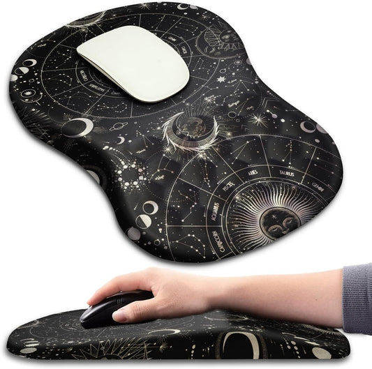 Hokafenle Ergonomic Mouse Pad Wrist Support with Massage Design, Wrist Rest Pain Relief Mousepad with Memory Foam&Non-Slip PU Base,Mouse Pads for Wireless Mouse (12x8 inch,Tarot Constellation)