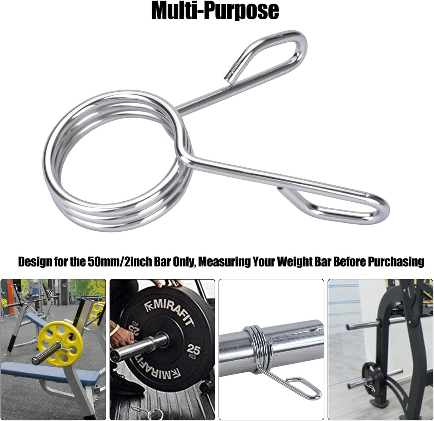 AccEncyc Spring Clip Collars 2 Inch Olympic Barbell Clamps Dumbbell Clips Weight Bar Clips for Weightlifting, Powerlifting, Strength Training