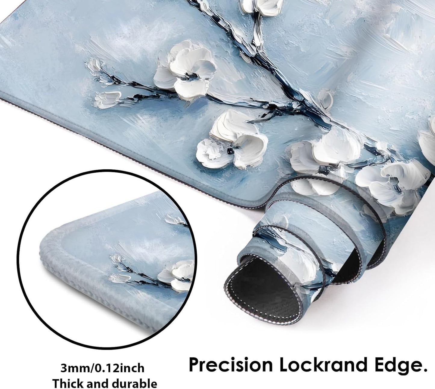 Galdas Gaming Mouse Pad XXL XL Large Long Extended Big Mousepad Non-Slip Rubber Keyboard Mouse Pad with Stitched Edges for Laptop Home Office (31.5x11.8x0.08 Inch) -Snow Floral