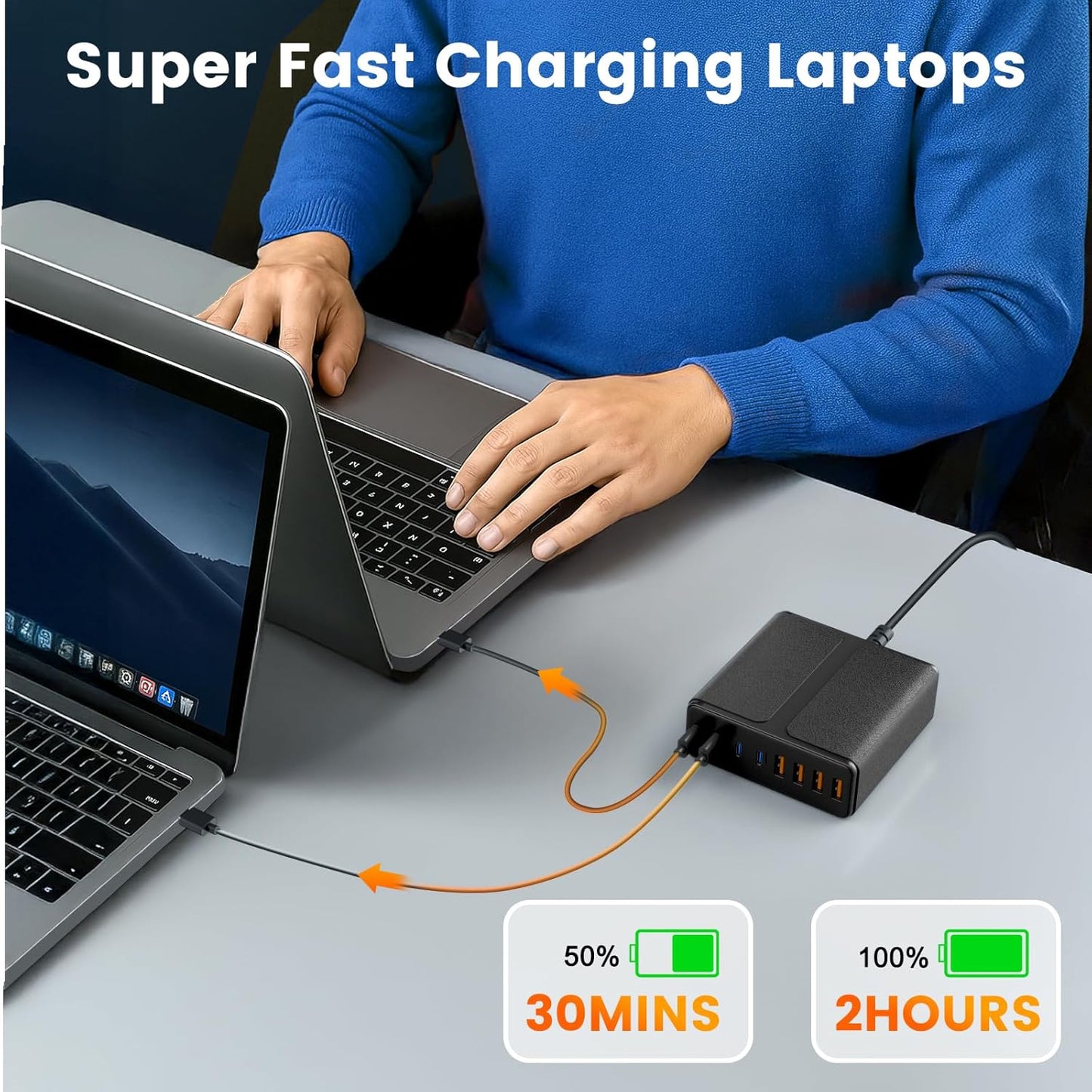 320W USB C Charger Block, 8-Port USB C Charging Station PD 65W PC Laptop Fast Charger Adapter for MacBookPro/Air,DELL,iPad,Portable Charging Station for iPhone,Samsung Galaxy