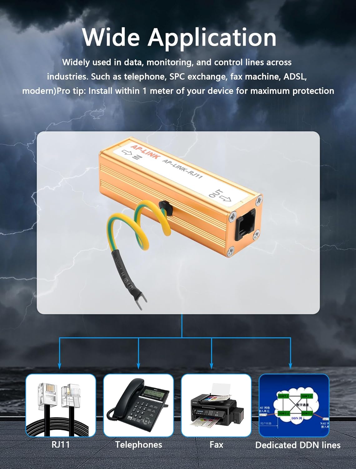 CERRXIAN RJ11 Telephone Fax Surge Protector RJ11 Thunder Arrester Protection Device Audio Telephone Protector AP-LINK-RJ11 110V