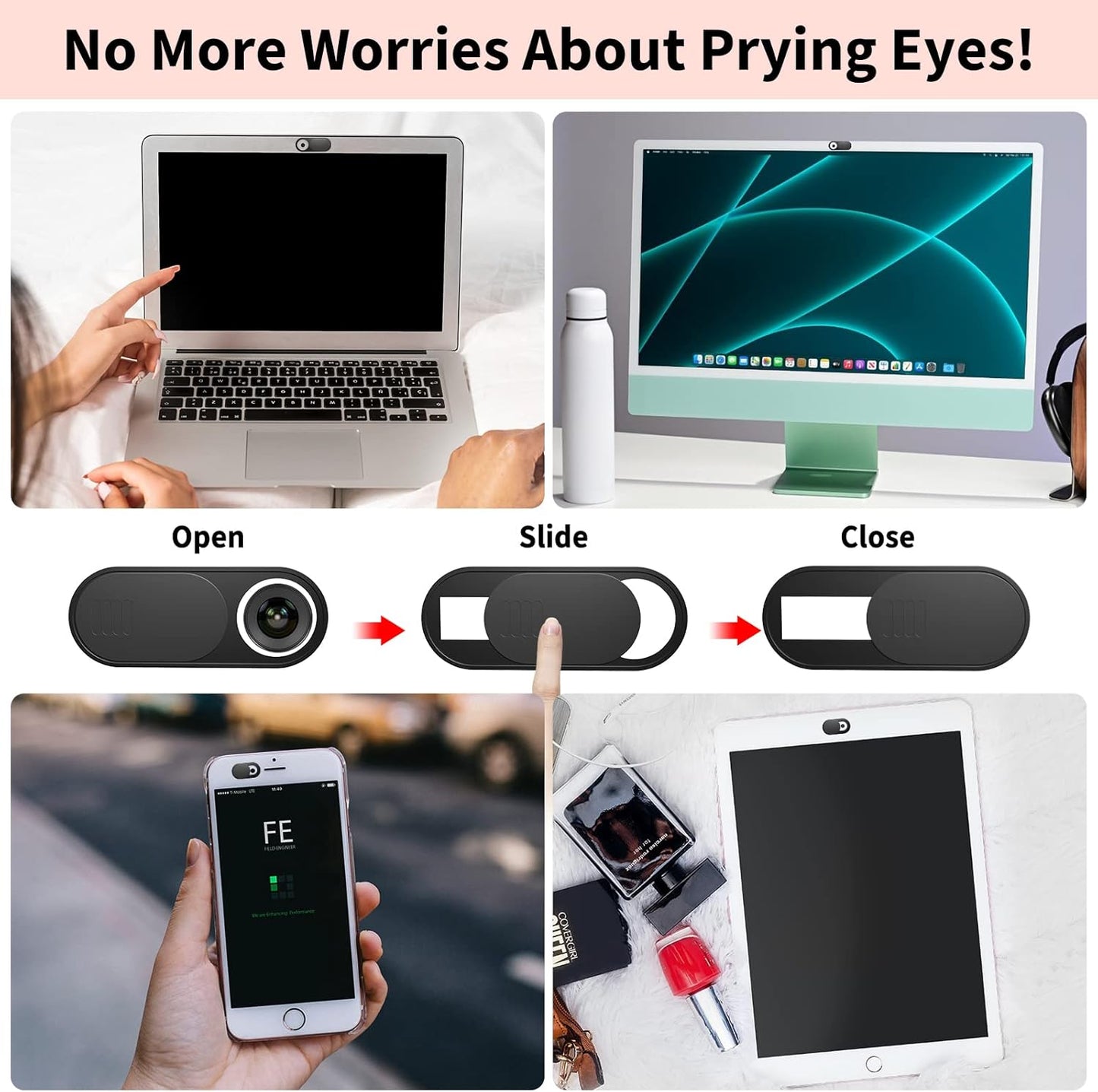 6-Pack Laptop Camera Cover Slide, Ultra Thin (0.03in) Webcam Privacy Cover for MacBook, iPhone, iPad, iMac, PC, Cell Phone & Computer Accessories (3 Pack Small+3 Pack Big)