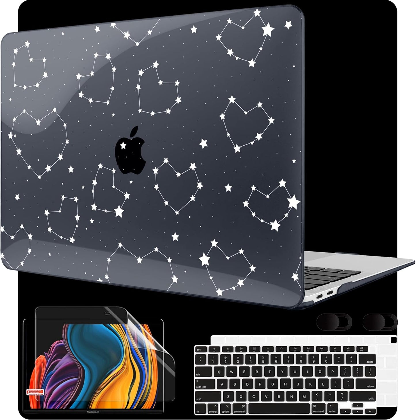 MEEgoodo for MacBook Air 13 inch Case 2021 2020 2019 2018 Released A2337 M1 A2179 A1932 with Touch ID, Plastic Hard Shell & Keyboard Cover Compatible with MacBook Air Case 13.3,Constellations & Hearts