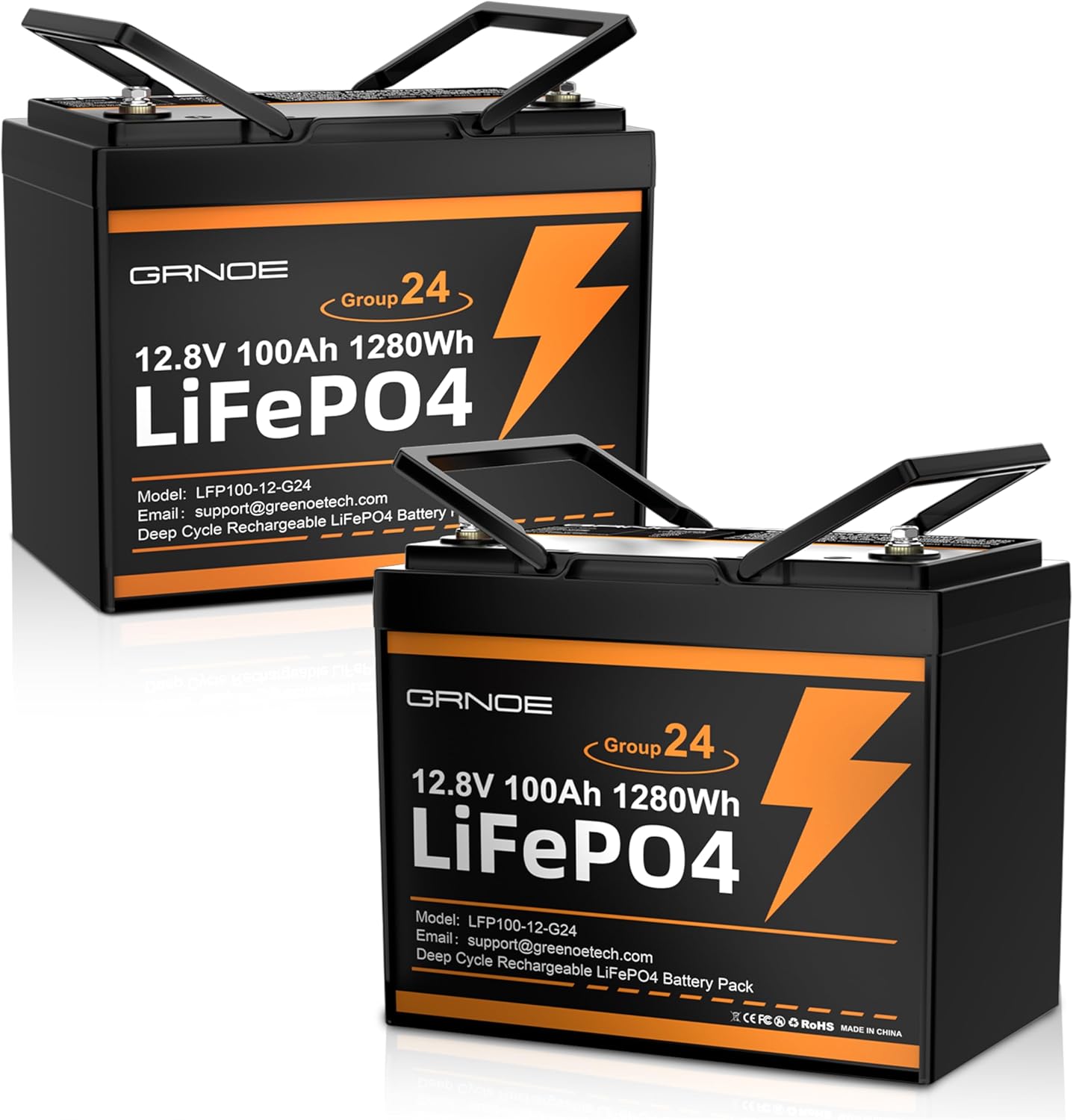 2 Pack 12V 100Ah LiFePO4 Batteries, Ultra-Light 21.9lb Each, 15000+ Cycles, 4S4P Expandable, Built-in 100A BMS, Group 24 Lithium Batteries for RV, Marine, Off-Grid, Trolling Motor, Solar, DIY Power